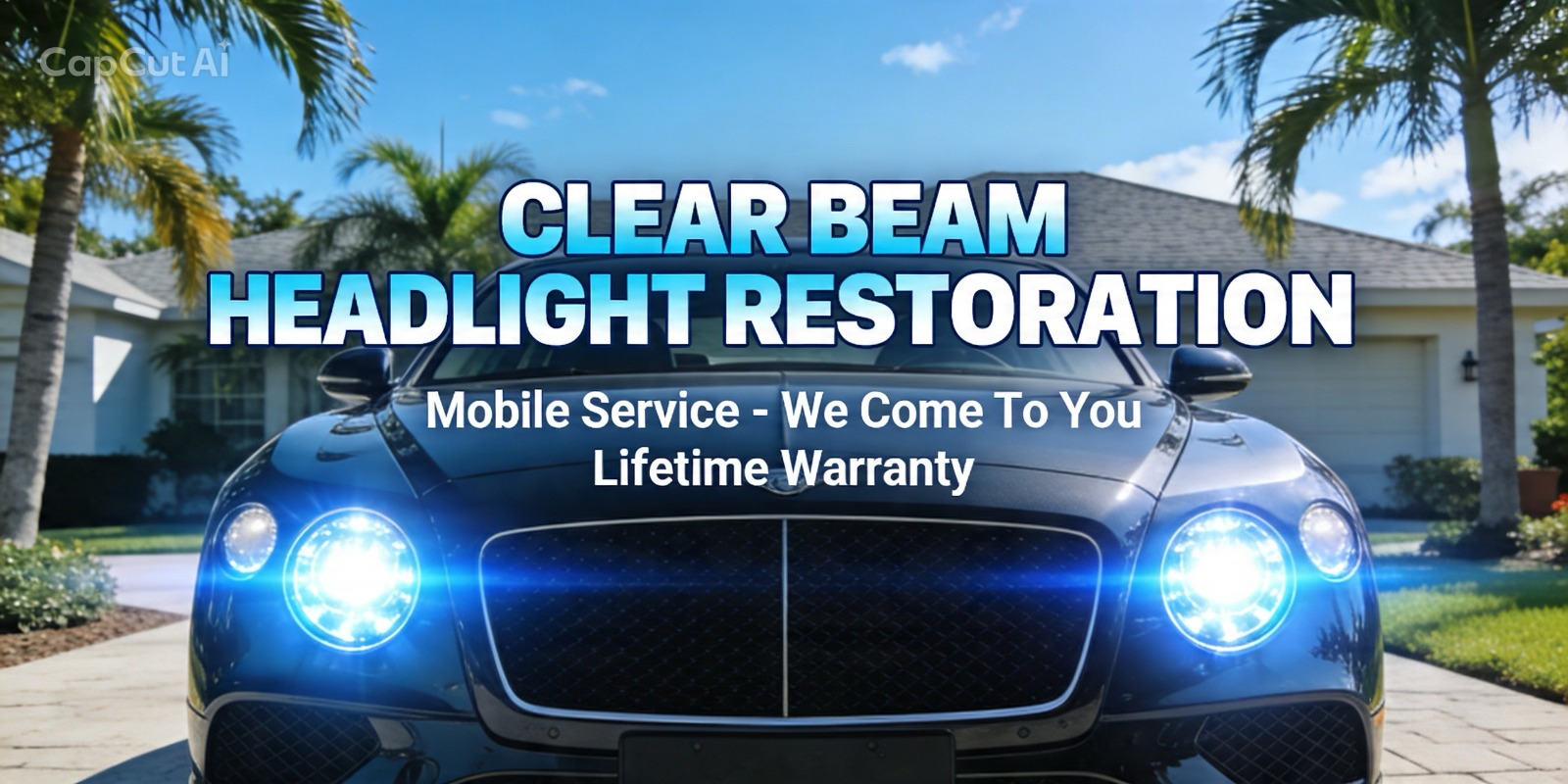 Luxury car with freshly restored crystal-clear headlights